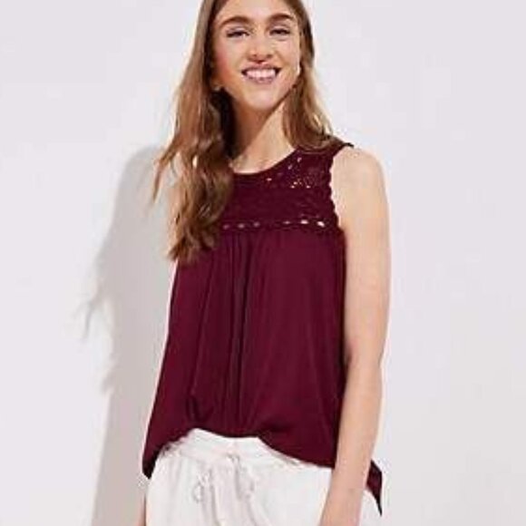 LOFT Maroon Crochet Tank Top - Picture 2 of 4